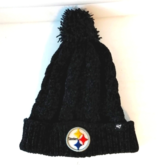 NFL PITTSBURGH STEELERS WOMEN'S BLACK COLD WEATHER HAT POMPOM BEANIE SZ OS NWOT - Picture 7 of 7